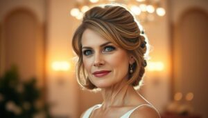 Fryzury na wesele włosy średnie jako gość po 50