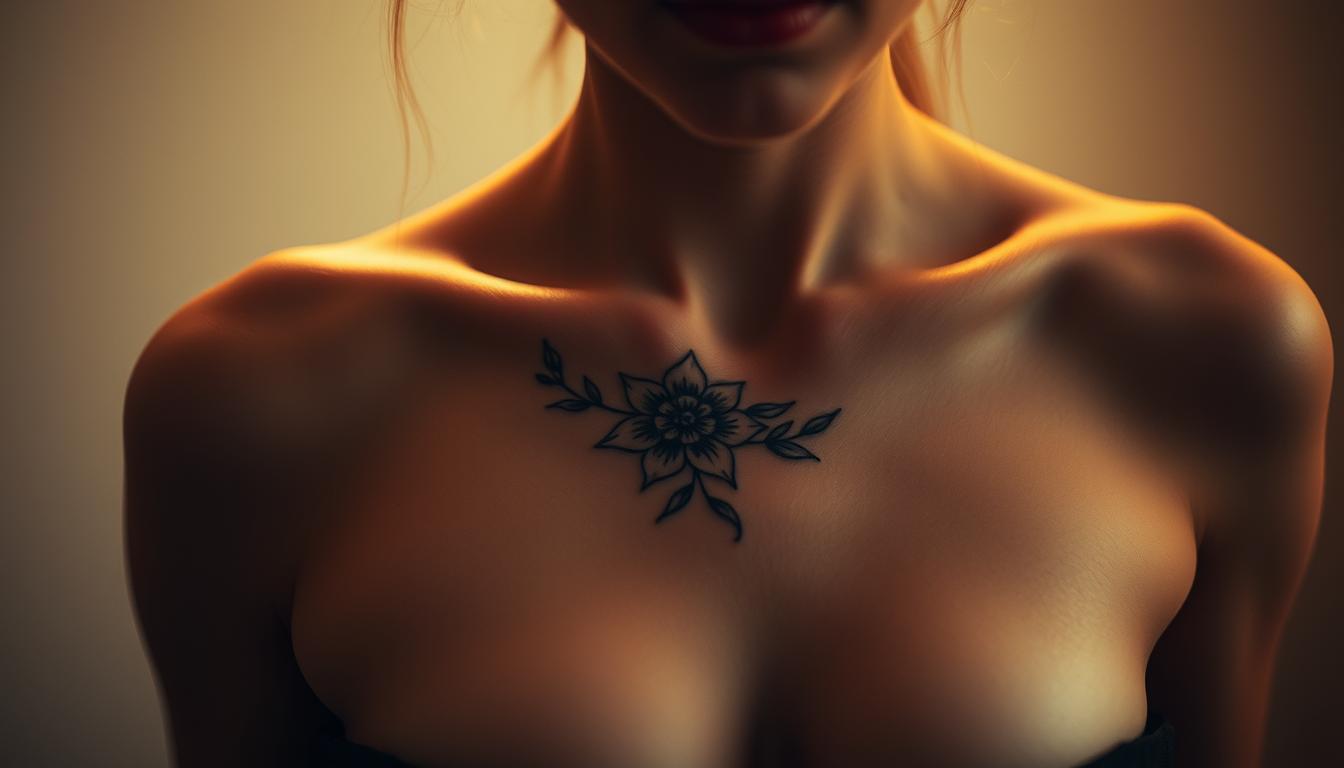 Tatuaż na dekolcie damski