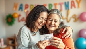 Dwie siostry przytulające się podczas urodzinowego świętowania