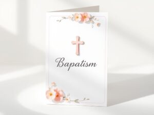 Kartka z życzeniami na chrzest dla dziewczynki z motywem religijnym
